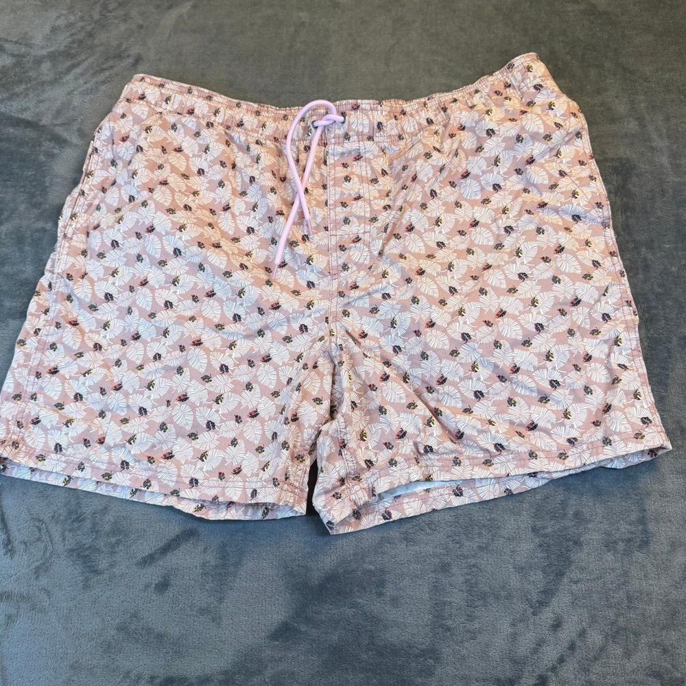 Amazon Essentials Swim Trunks Shorts Pink Daisy Elastic Waist Drawstring Men XXL